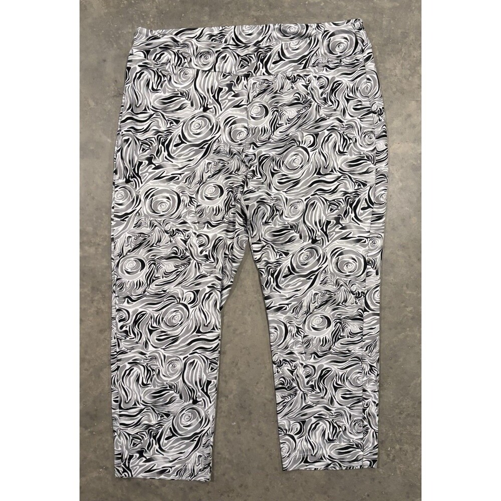 Lulu B Womens 1X Leggings Pants UPF 50+ Rose Swirl Print Black Silver White